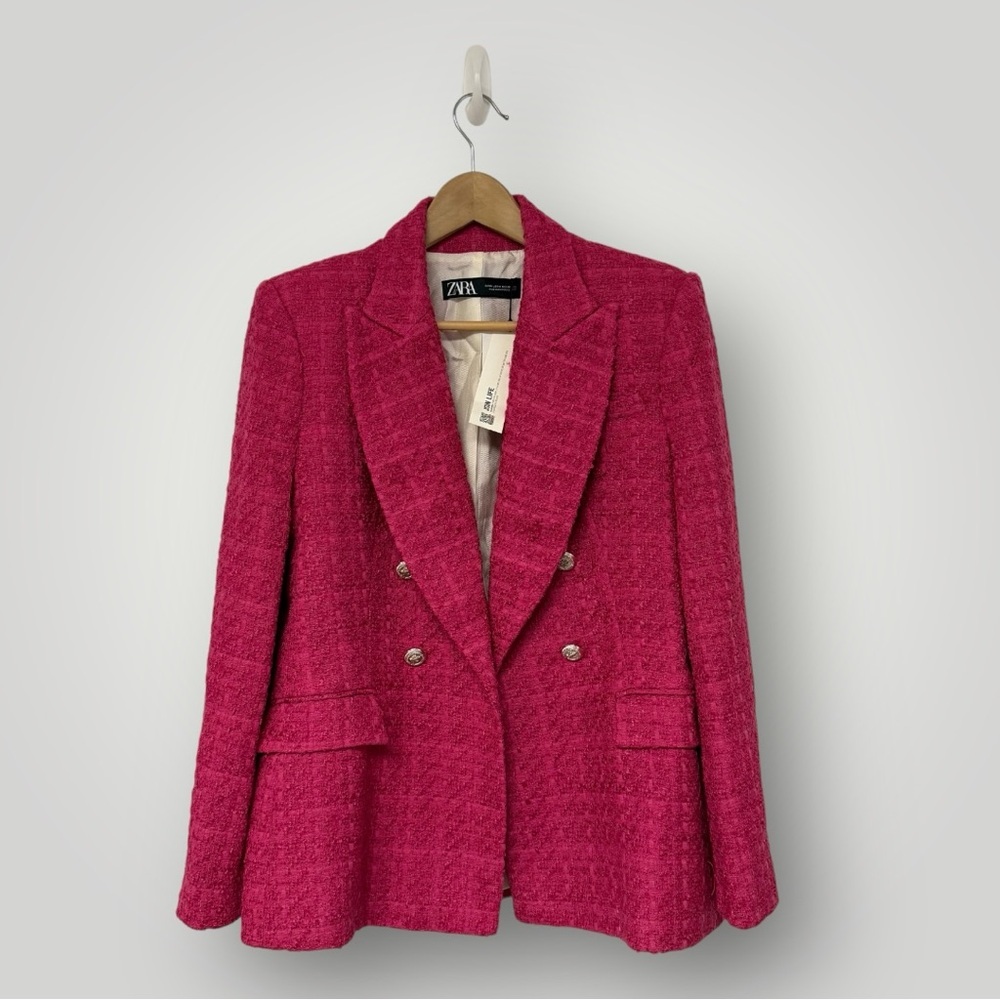 Zara Fuchsia Bouclé Double-Breasted Blazer